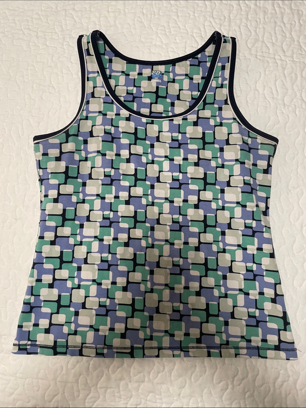 Blue Square Patterned Tank Top w/ Bra